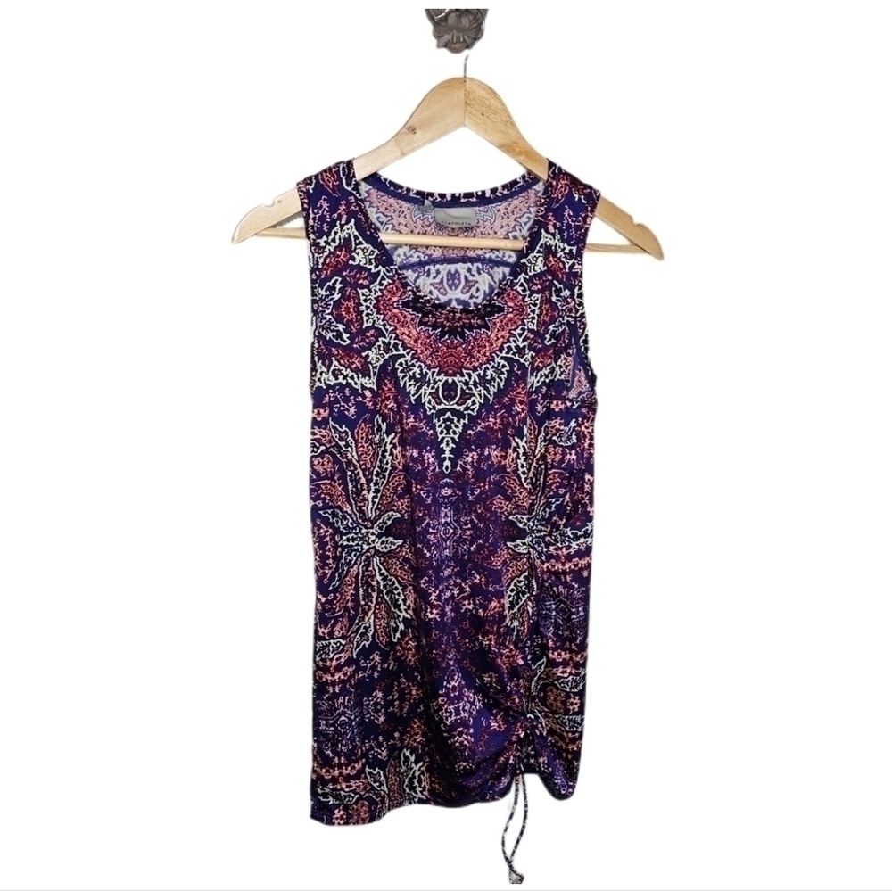 Athleta purple blue abstract print sporty top size medium